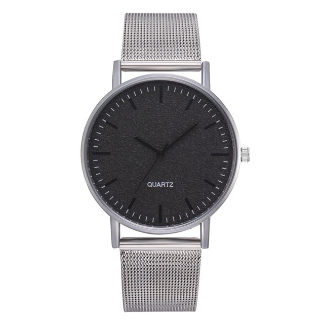 Reloj de pulsera con correa de malla y esfera brillante de cuarzo para mujer (negro)