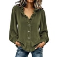 thumbnail image 2 of Chbgutlmr Button down Velour Tops for Women Peasant Long Sleeve Ruffled V Neck Blouse Tops Casual Loose Fall Trendy T-Shirts, 2 of 9
