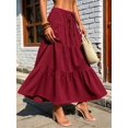 thumbnail image 6 of Women Solid High Waist Tiered Pleated A-Line Maxi Cake Skirt Wine Red S, 6 of 7