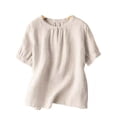 thumbnail image 3 of BXSRUTA Women's Linen Blend Embroidered Three-quarter Sleeve Blouse Vintage Loose Fit Round Neck Casual Top, 3 of 4
