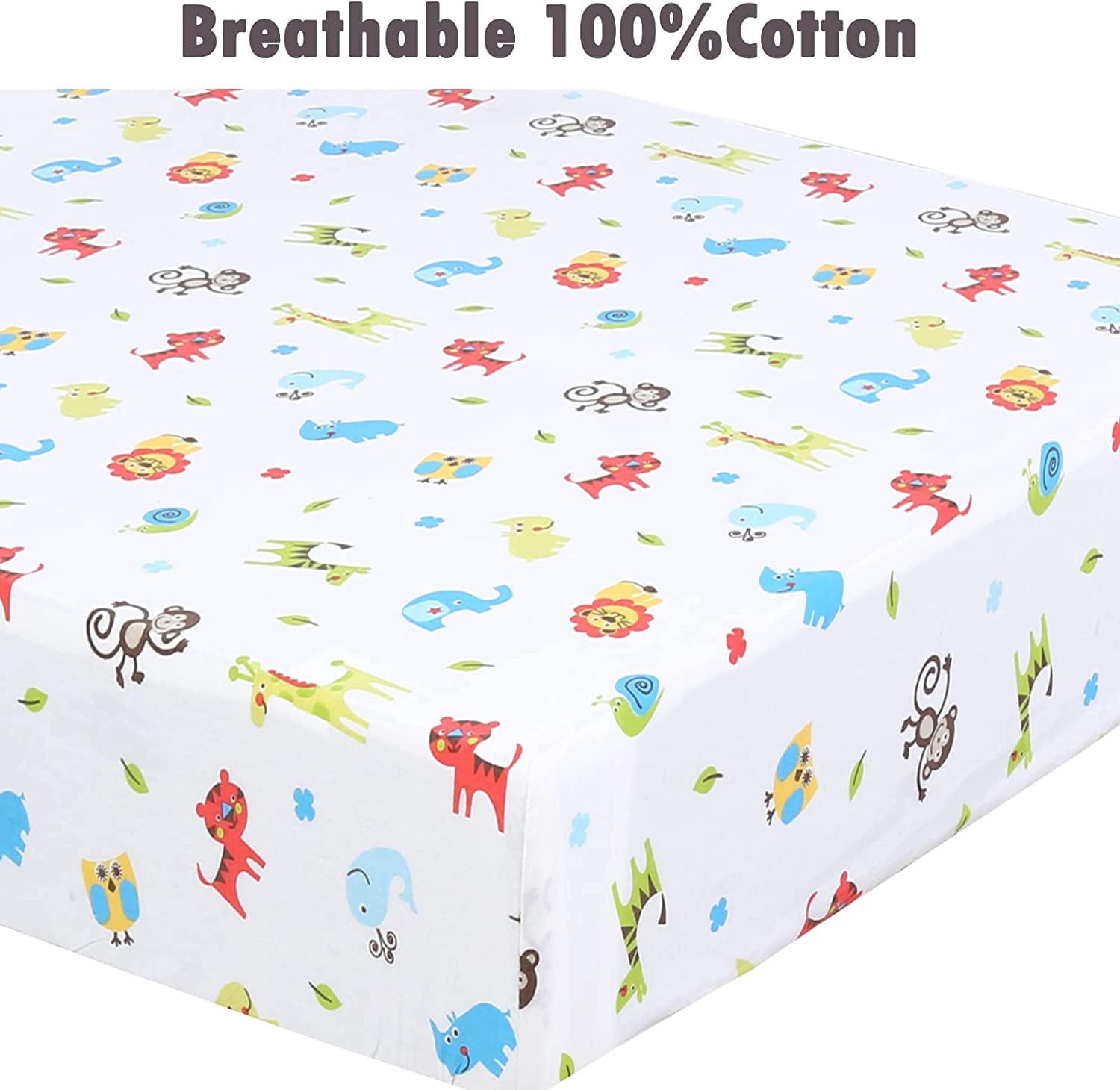 Danica 100% Cotton Fitted Baby Crib Sheet 3 Pack for baby Boys Girls |Standard Crib And Toddler Mattress Sheets | 28x52 Inch (3PK, Animal World )
