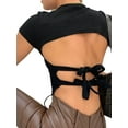 thumbnail image 3 of SUNSIOM Women's Rib Knit T-Shirts, Short Sleeve Lace-Up Backless Crop Tops, 3 of 8