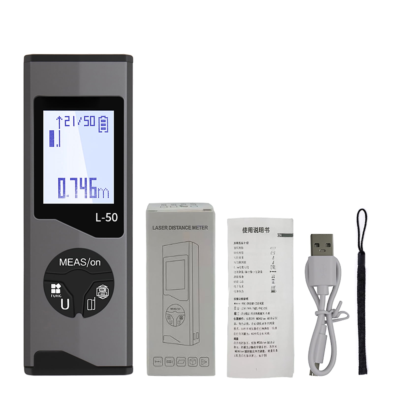 Mini Distance Meter Mini Distance Meter Digital Range Finder 98.43ft and Electronic Level Function Type C Charging 1mm Accuracy 50 Groups Memory Area Volume Measurement with LCD Backlight Indoor