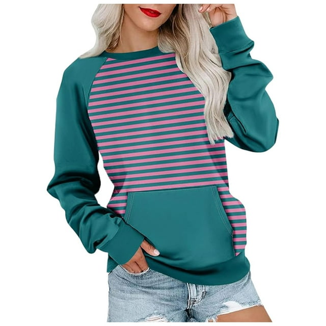 Wyzesi Chandails en Molleton Vert Olive pour Femmes Mode Décontractée Rayé Couleur Unie Imprimé avec Poche Col Rond Manches Longues Chandails en Molleton de Maternité Chandails en Molleton à Manches Courtes Gilet Femmes Overd