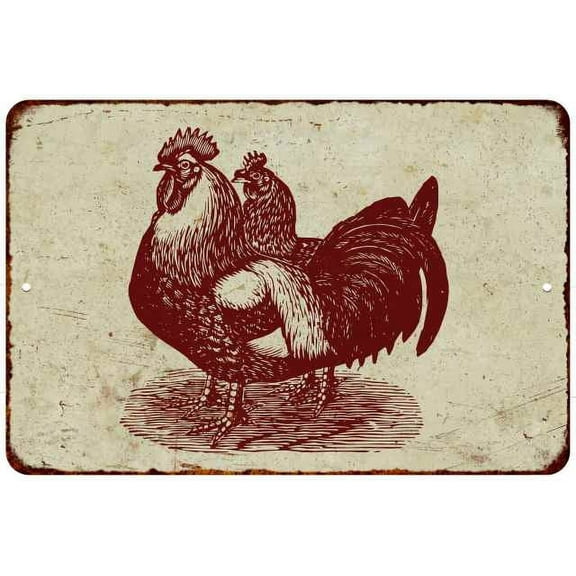 Chickens Vintage Look Chic Distressed 8 x 12 High Gloss Metal 208120020115