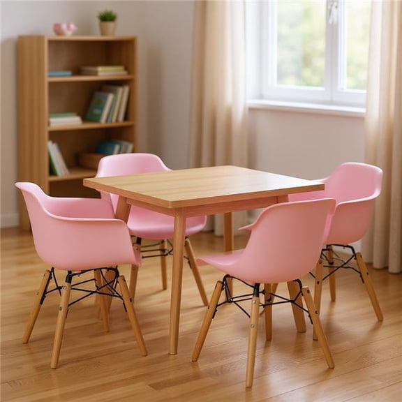 HomeRoots 554663 Pink & Brown Heavy Duty Plastic & Wood Juvenile Side Chairs - Set of 4