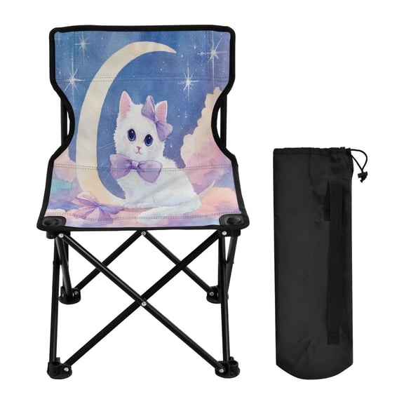 Folding Chair Camping Chair For Camping Picnicking Outdoor Beach and Travel Cute Cat with Purple Bows