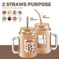 thumbnail image 6 of MUKOKO 40oz Glass Tumbler with Bamboo Lid and Straw, Glass Water Bottles with Time and Ounce Marker, Glass Cups with Handle, Iced Coffee Cup with Silicone Protective Sleeve, Amber, 6 of 7