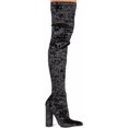 thumbnail image 2 of Cape Robbin Paw-27 Crushed Velvet Stretch Pointy Thigh High Block Heel Boot (Black, 7.5 B(M) US), 2 of 2