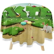 SKYSONIC Spring Easter Quote Round Tablecloth 60inch Indoor Wrinkle Free, Circular Lace Table Cover Washable for Kitchen Party BBQ Dining Decor