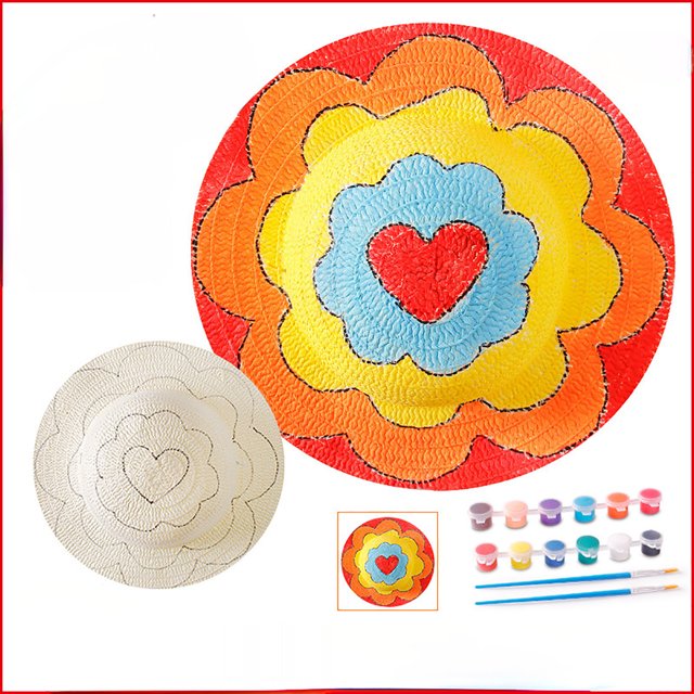 WEAIXIMIUNGChristmas Children Paint Straw Hats Diy Hand Filling 2-8 Years