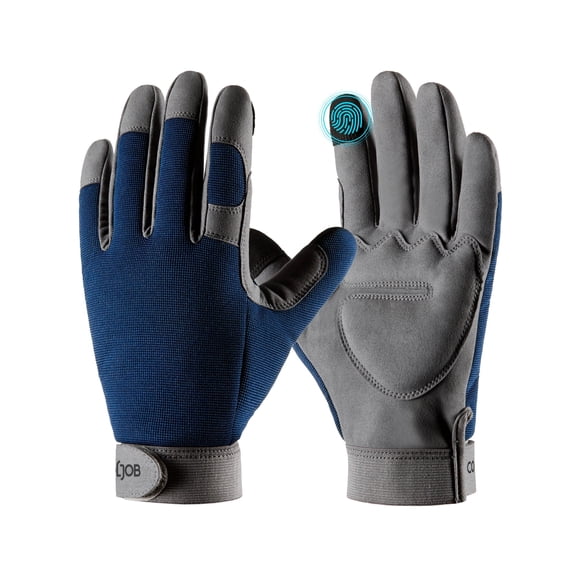 COOLJOB Thorn Proof Garden Gloves with Touchscreen Fingers for Men, Rose Pruning Work Gloves with Palm Cushion for Gardener, Farmer and Landscaper (Navy 1 Pair Large)