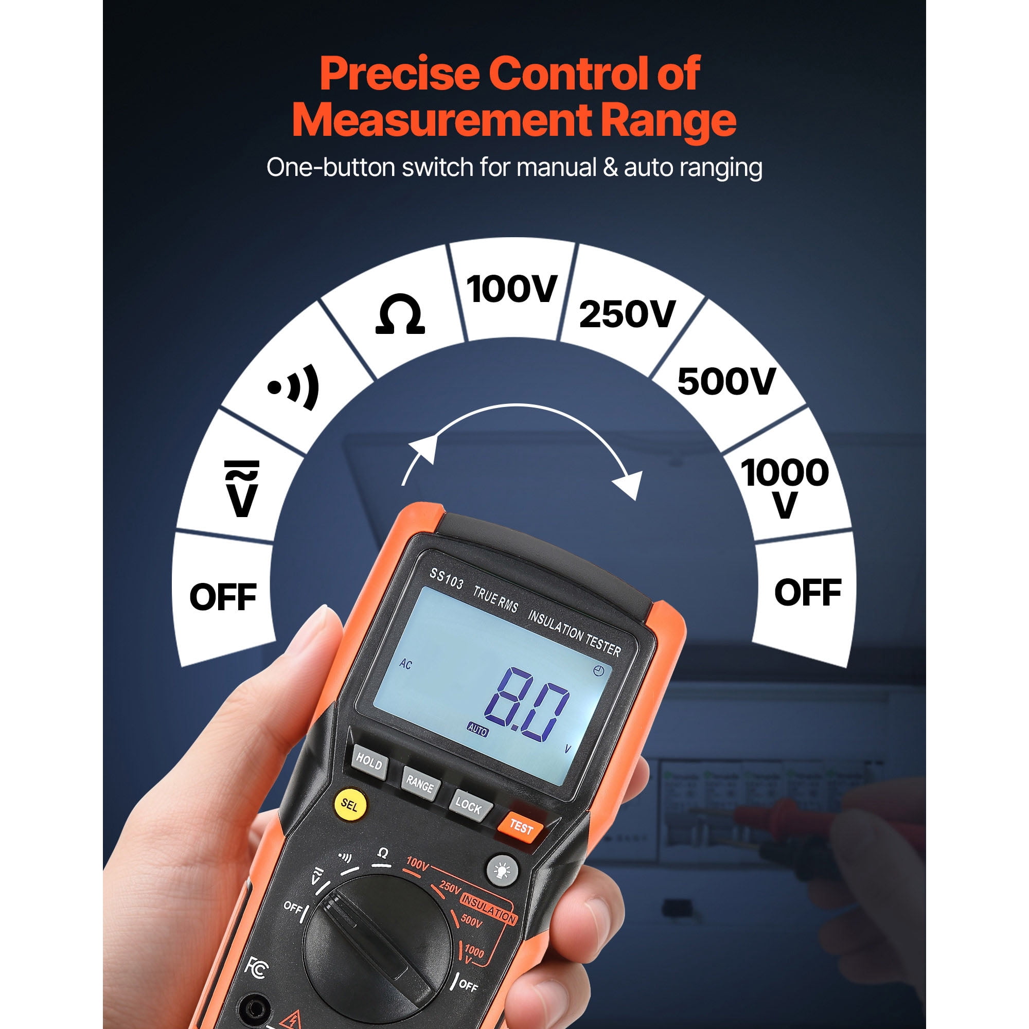 KFFKFF Digital Multimeter, 4000-Count TRMS Voltmeter Ohmmeter, 1000V AC/DC Voltage Tester with Auto/Manual Range for Measuring Voltage, Resistance, and Continuity