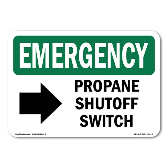 OSHA EMERGENCY Sign - Propane Shutoff Switch [Right Arrow] With Symbol | Plastic Sign | Protect Your Business, Work Site, Warehouse | Made in the USA