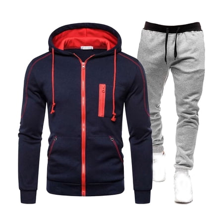 guisaled Men s Track Suits 2 Piece Set Full Zipper Active Jogging Suits Long Sleeve Hooded Athletic Workout Sweatsuits Casual Outfits Clearance