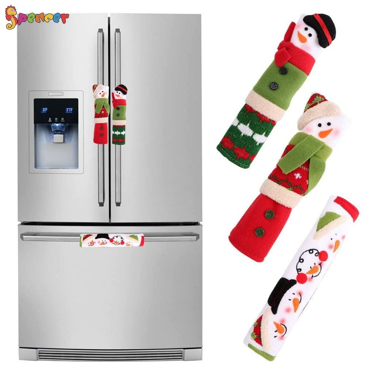 4pcs Santa Snowflake Elk Refrigerator Handle Set Cover Combo Kit Christmas Decor 