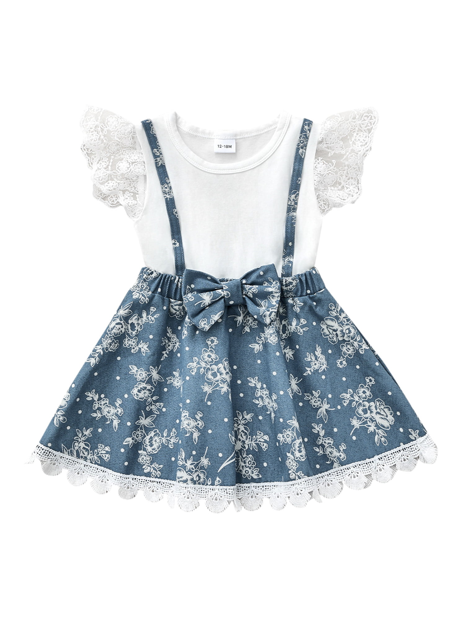 Toddler Baby Girls Summer Outfit Clothes Fly Sleeve Vintage Floral Print Ruffle Rim Skirt Sundress Boho Dress 