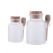 2PcS Empty clear Frosted Thick Plastic Bath Salt Seasoning Sauce Jar container - Dressing cruet Powder Bottle Pot with cork cap and Spoon (200ml/ 6.7oz)