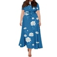 thumbnail image 5 of LWavelet Women's Plus Size Floral Maxi Dress Short Sleeve Tie Waist Casual Boho Flowy Dress with Pockets Dark Blue 4XL, 5 of 7