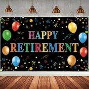 Happy Retirement Backdrop,Large Happy Retirement Banner Background Photography with Rope, Party Decoration Supplies for Photo Booth Props Decor Outdoor Indoor (Black)