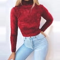 thumbnail image 2 of WREESH Womens Fashion Slim Sweaters Fuzzy Turtleneck Sweater Solid Color Pullover Long Sleeve Tops Casual Turtleneck Sweater Pullover Top Slim Blouse Red, 2 of 7