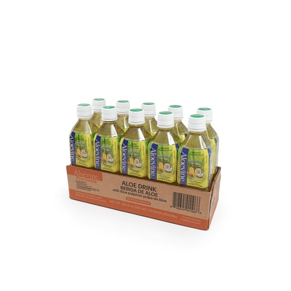Aloevine Piña Colada Aloe Vera Drink with Aloe Pulp, 16.9 fl oz, 10 Count Bottles