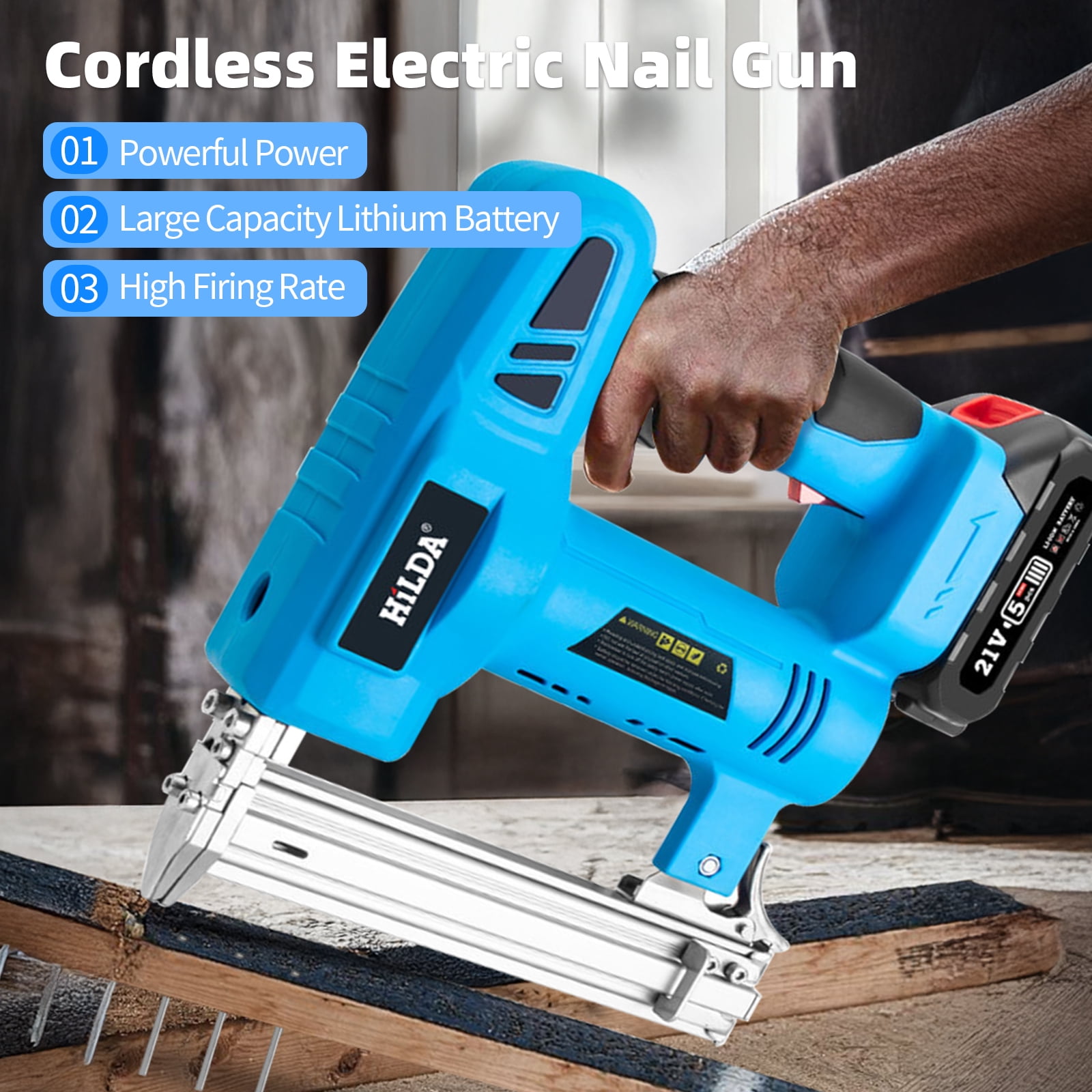 YILIFEIDA Cordless Electric Nail Gun, Naile with Battery 1.5Ah X 2 & Charger, Quick Reload Magazine, Anti Jam Technology, Lightweight Design, 1000pcs Nails, Cordless Brad Nailer for DIY Project