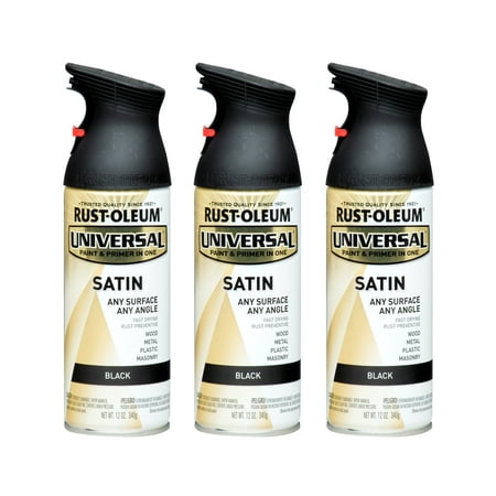 (3 Pack) Rust-Oleum Universal All Surface Satin Black Spray Paint and Primer in 1, 12