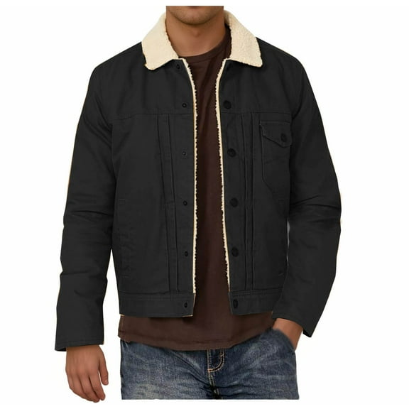 JXMVOJ Men's Leather Classic Trucker Jacket Long Sleeve Casual Outwear Coat