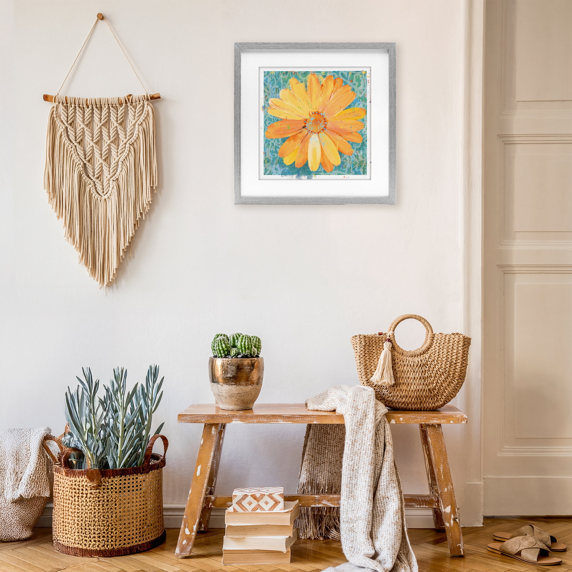 Stupell Industries Urban Daisy over Graffiti Gray Framed Print Under Glass, design by Porter Hastings