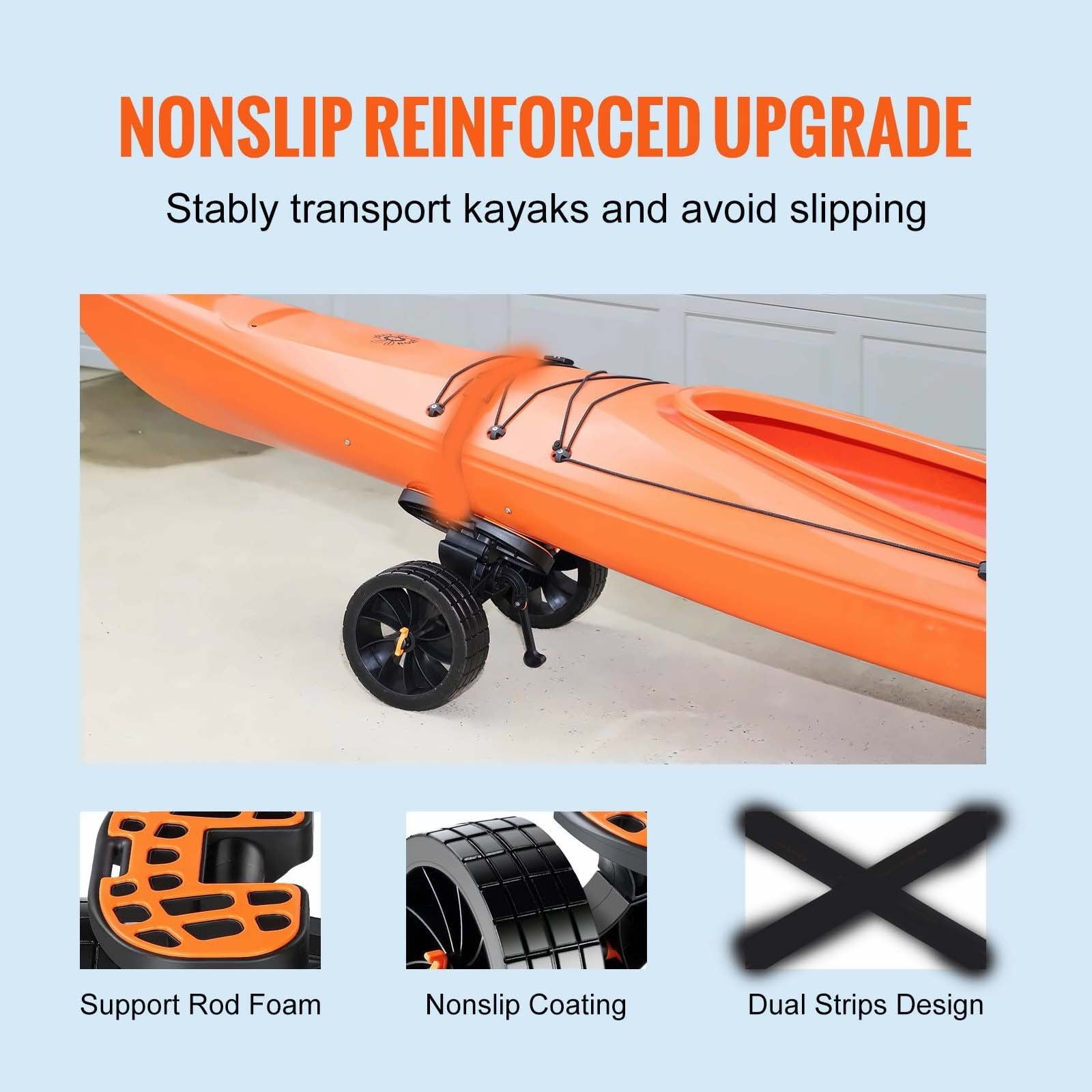 Kayak Cart - 450lbs Heavy Duty Canoe Trolley - 12'' Solid Tires - Adjustable Width - Nonslip Support for Kayaks, Canoes, Paddleboards