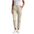thumbnail image 2 of LVHAOGJOB Straight Leg Cargo Pants for Women Wide Leg Pants with Pockets Elastic Waist Athletic Hiking Ladies Trousers, 2 of 6