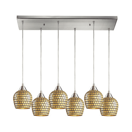 

Pendants 6 Light With Satin Nickel Finish Gold Leaf Mosaic Glass Medium Base 30 inch 600 Watts - World of Lamp