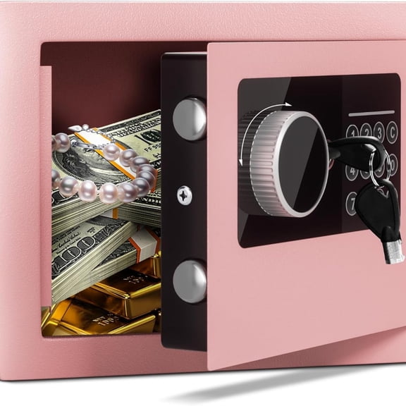 Digital Electronic Money Safe, Steel Security Lock Box with Keypad, Office Hotel Business Jewelry Gun Cash Safe, 0.23 Cubic Feet, 9.06" W x 6.69" D x 6.69" H（pink）