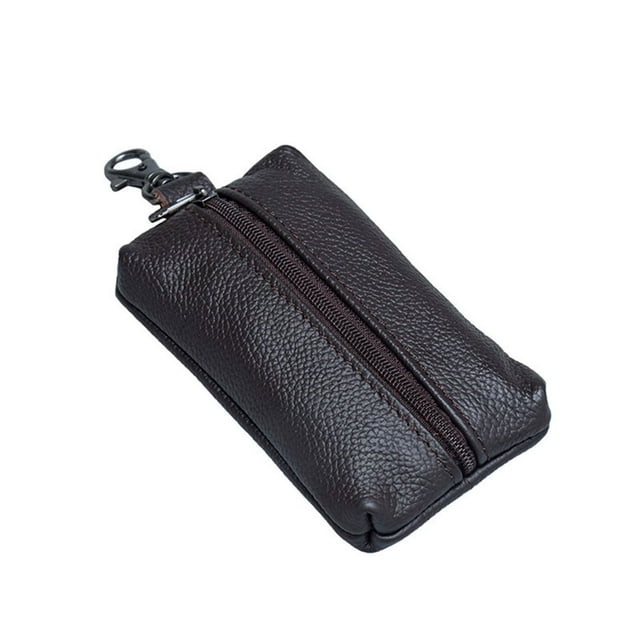 Key Case, Durable Leather Key Wallet Pouch, Zipper Closure Metal Hook Keychain Organizer for Car Keys