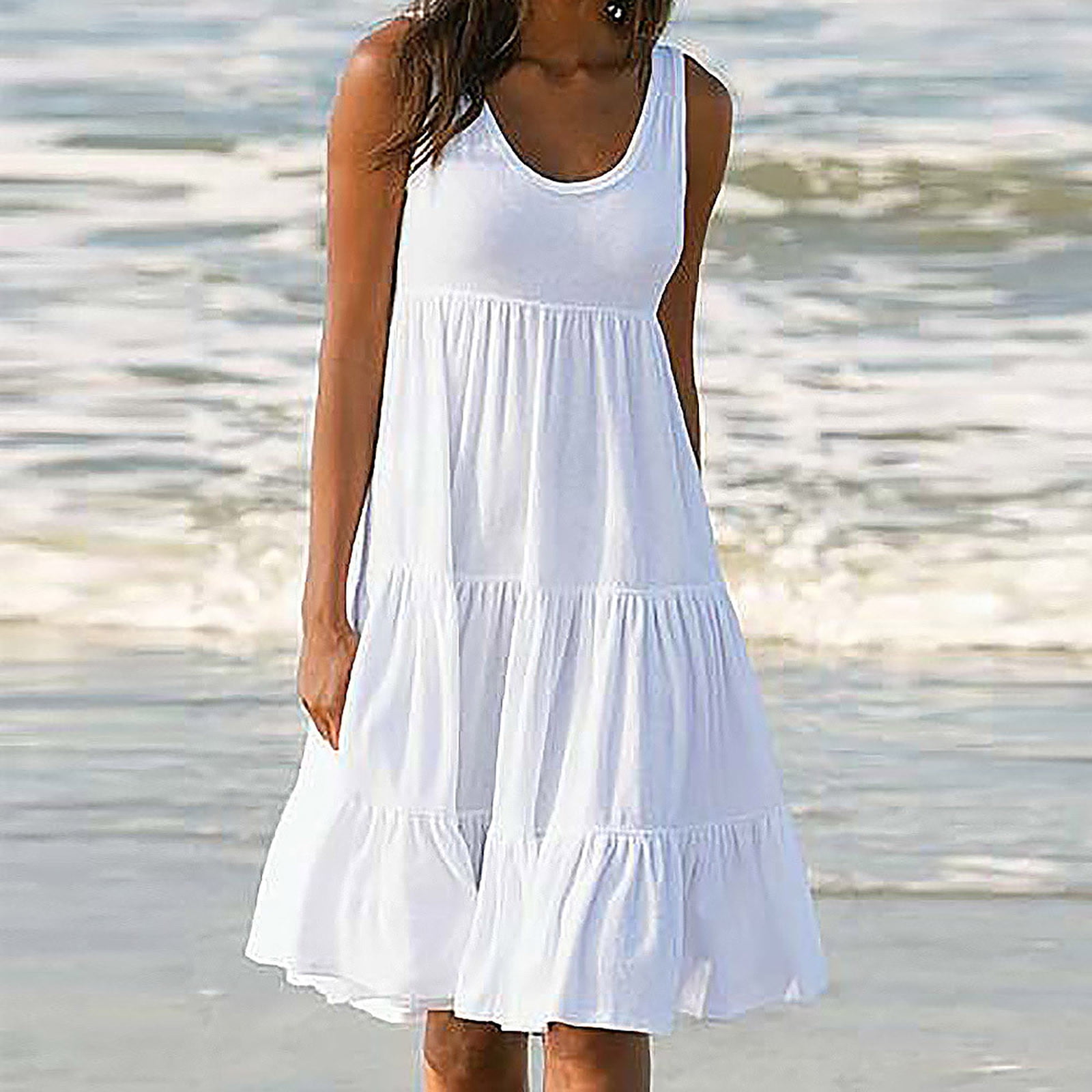 Chic Womens Holiday Irregular Halter Ladies Summer Beach Sleeveless Party Dress