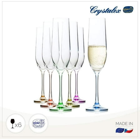Bohemia Stemmed Crystal Champagne Flutes Set of 6 - Lead Free Rainbow Drinkware