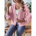 thumbnail image 6 of Womens Cardigan Sweaters Trendy Open Front Long Lantern Sleeve Chunky Knit Sweater Pink L, 6 of 8