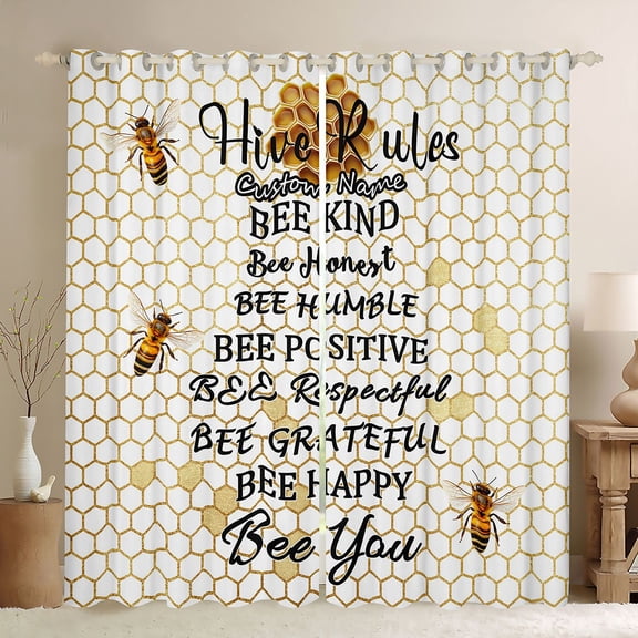 Feelyou Honeycomb Black Out Curtains, Positive Word Curtains Pack of 2 (42x63 Each)