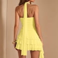 thumbnail image 4 of SAWOBUUN Womens Strapless Tube Top Mini Dress Halter Ruched Bodycon Tiered Ruffled Club Party Cocktail Dresses, 4 of 6
