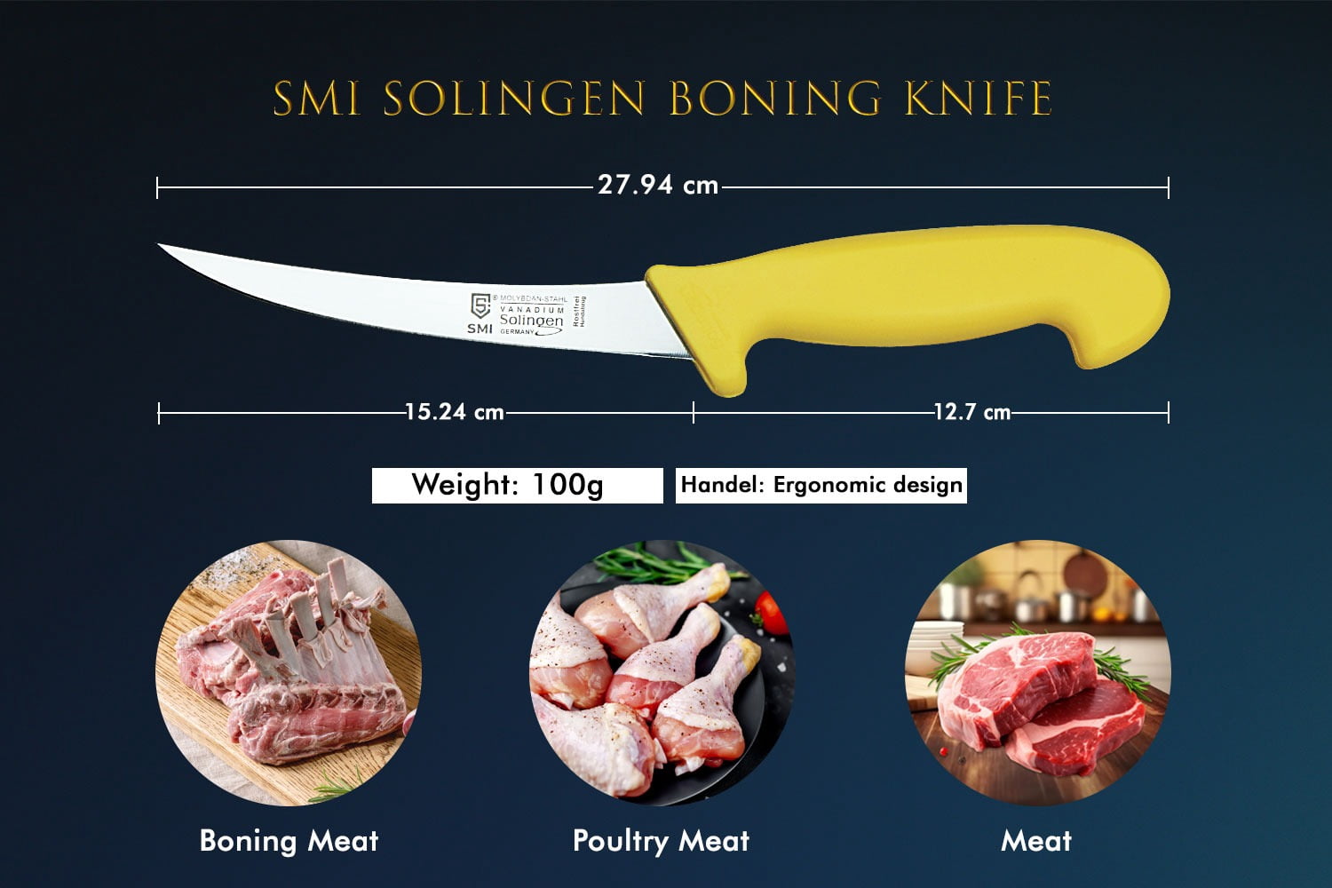 SMI 6 inch Solingen Boning Knife Curved Meat Knife Professional Flexible Sharp Kitchen Knife Solingen Knife Made in Germany