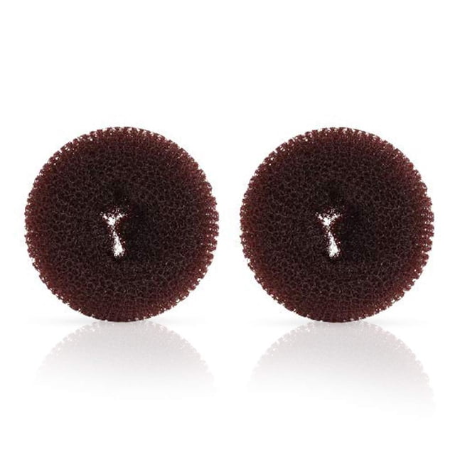 Moldeador de donas para cabello estilo anillo extra para niños, 2 piezas, moño para cabello corto y fino (2,5 pulgadas, marrón)