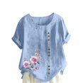 thumbnail image 2 of Blouses pour Femmes, Haut Décontracté en Lin Imprimé à Manches Courtes avec Boutons, 2 of 3