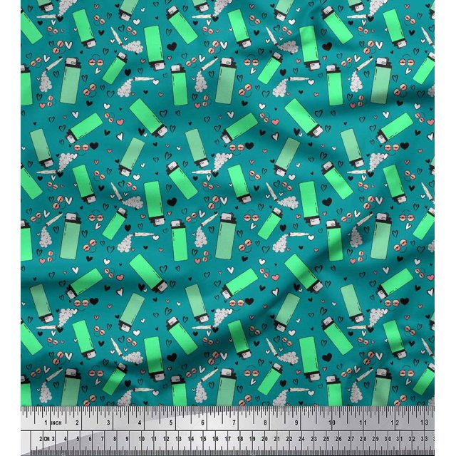 Soimoi Polyester Crepe Fabric Heart & Lighter Men Print Fabric by The Yard 52 Inch Wide