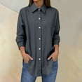 thumbnail image 2 of Summer Tops For Women Linen Solid Color Lapel Long Sleeve Pocket Fashion Womens Blouses Overshirt Activewear,Gray,XXXL, 2 of 7