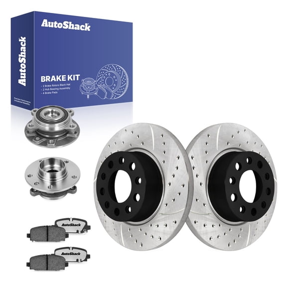 AutoShack Rear Solid Drilled & Slotted E-Coated Brake Rotors   Ceramic Pads   Hub Bearing Assembly 8-PC Brake Kit Replacement for 2018-2022 Jeep Compass ShadowGuard 10.94" (278 mm)