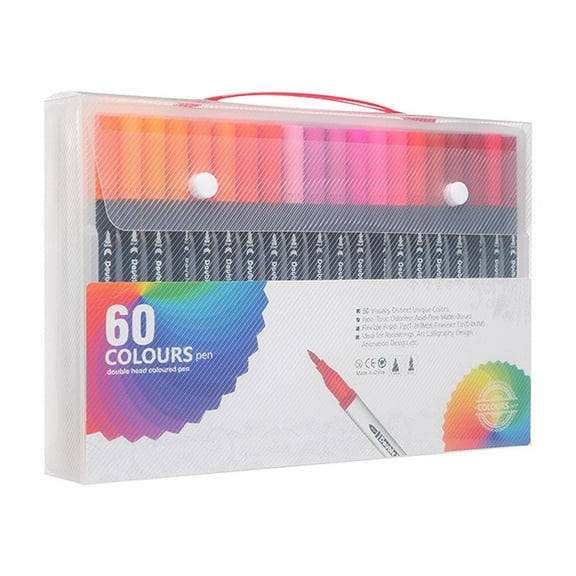 WKSCLPAI 48 Pcs Dual Brush Highlighter Pen, 60 Colored Art Marker Pens with Fine Nibs and Thick Soft Nibs, Multi-purpose Quick-Drying Color Pens for Writing Drawing Graffiti Art Supplies