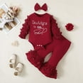 thumbnail image 2 of Zwiiyzr 3-24M 3Pcs Newborn Baby Girl Clothes Ribbed Knitted Long Sleeve Romper Bowknot Bodysuit Flare Bell Bottoms Pants Outfit Set Fall Spring Coming Home Outfit Burgundy, 2 of 9