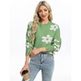 thumbnail image 5 of Women Sweaters Cute Flower Print Crewneck Sweater Knitted Long Lantern Sleeve Jumper Tops Fall Winter Pullover Sweater Alsol Lamesa, 5 of 6