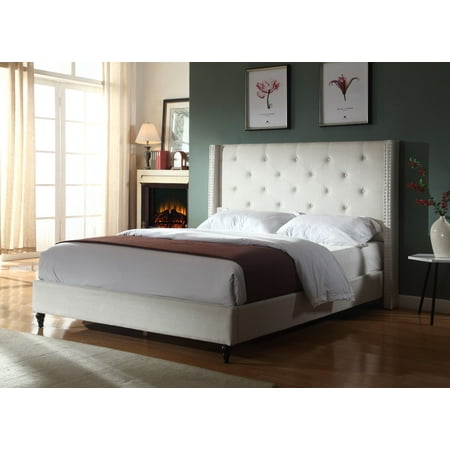 Best Master Furniture Veronica Tufted Wingback Platform Bed Natural Beige,